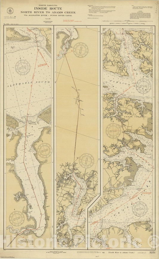 Map : North Carolina 1930, North Carolina, Inside Route, North River to Adams Creek via Alligator River - Pungo River Canal , Antique Vintage Reproduction