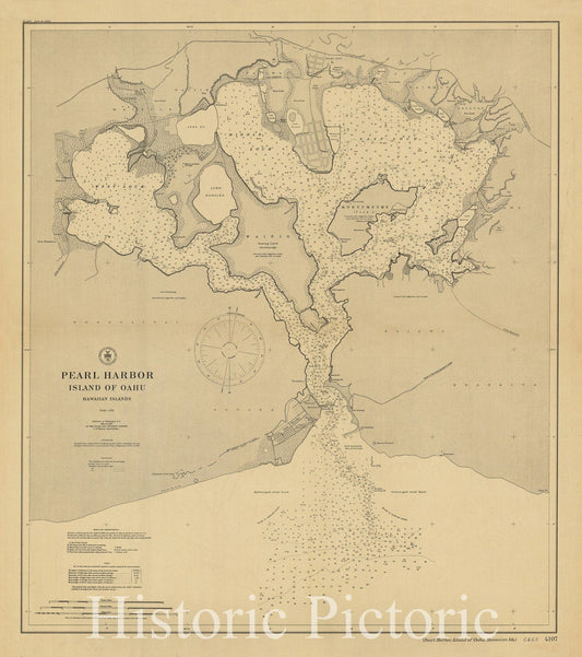Map : Pearl Harbor, Hawaii 1907, Pearl Harbor, Island of Oahu, Hawaiian Islands, Antique Vintage Reproduction