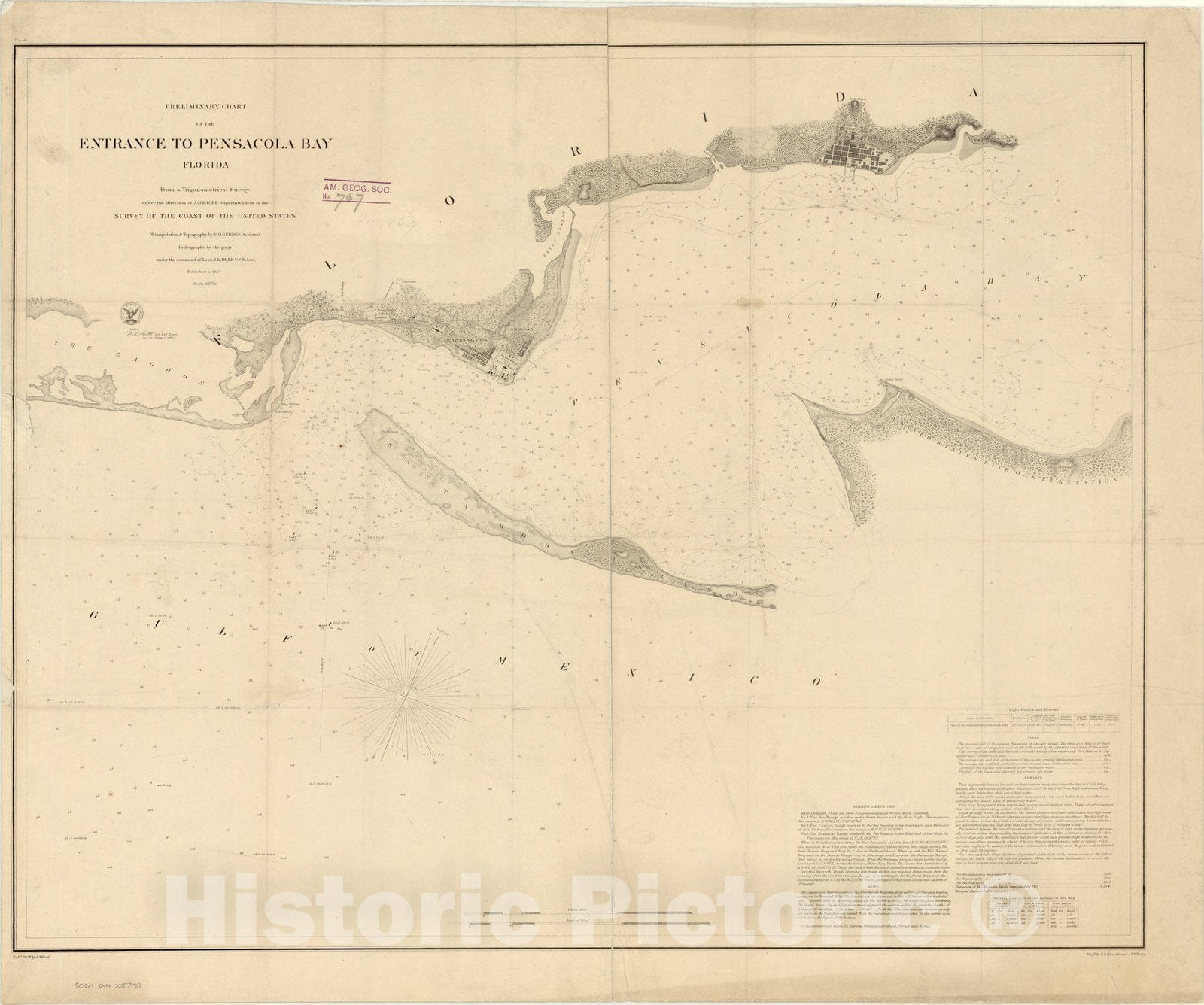Map : Pensacola Bay, Florida 1857, Antique Vintage Reproduction