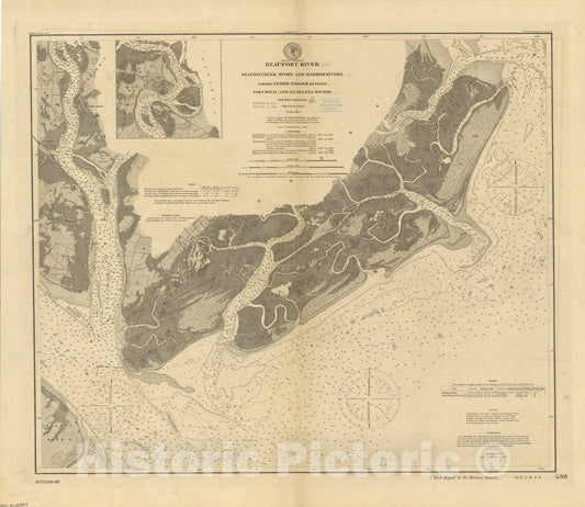 Map : Beaufort River, South Carolina 1897, Beaufort River, Station Creek Story and Harbor Rivers : passage between Port Royal and St. Helena Sounds, South Carolina