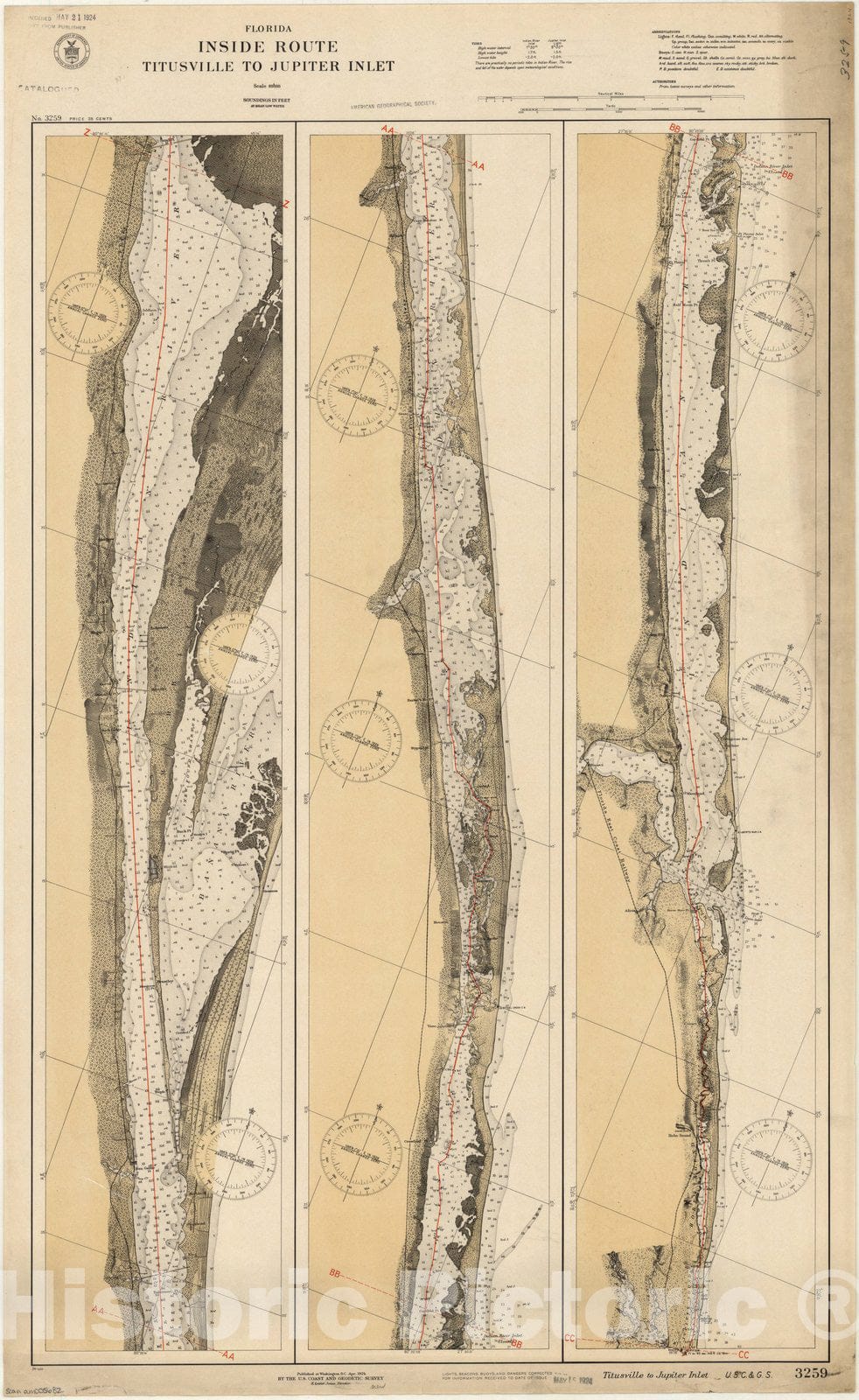 Map : Titusville to Jupiter Inlet, Florida 1930, Florida, inside route : Titusville to Jupiter Inlet , Antique Vintage Reproduction