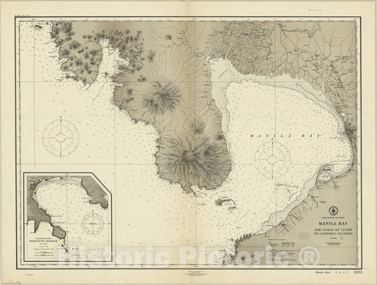 Map : Manila Bay to Capones Islands, Philippines 1910, Philippine Islands, Manila Bay and coast of Luzon to Capones Islands , Antique Vintage Reproduction