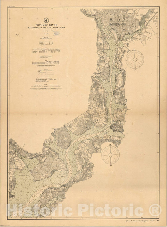 Map : Potomac River 1906, Potomac River, Mattawoman Creek to Georgetown , Antique Vintage Reproduction