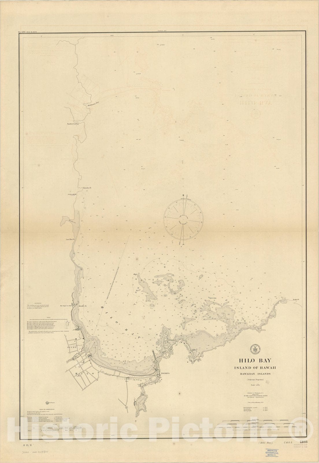 Map : Hilo Bay, Hawaii 1904, Hilo Bay, Island of Hawaii, Hawaiian Islands , Antique Vintage Reproduction