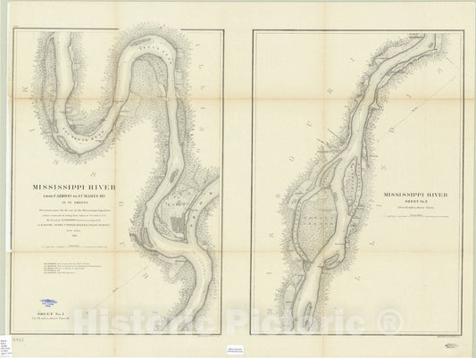 Map : Mississippi River 1865, Mississippi River from Cairo, Illinois to St. Marys, Missouri in VI Sheets, Antique Vintage Reproduction