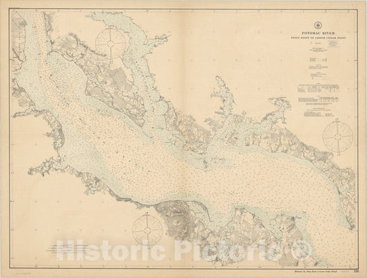 Map : Potomoac River 1907, Potomac River : Piney Point to lower Cedar Point , Antique Vintage Reproduction