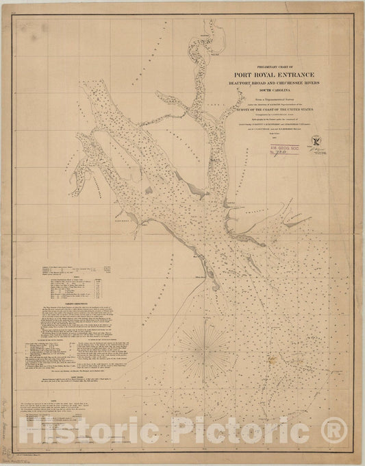 Map : Port Royal, South Carolina 1862, Preliminary chart of Port Royal entrance, Beaufort, Broad and Chechessee Rivers, South Carolina , Antique Vintage Reproduction