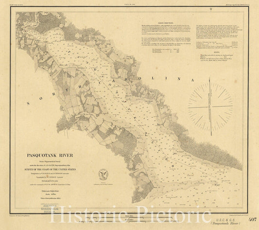 Map : Pasquotank River, North Carolina 1892, Pasquotank River , Antique Vintage Reproduction