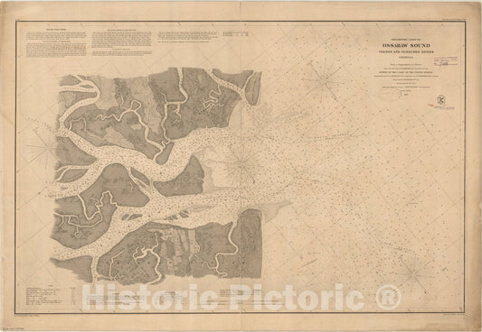 Map : Ossabaw Sound, Vernon and Ogeechee Rivers, Georgia 1860, Preliminary chart of Ossabaw Sound, Vernon and Ogeechee Rivers, Georgia , Antique Vintage Reproduction