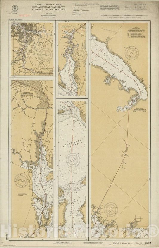 Map : Norfolk, Virginia 1936, Virginia--North Carolina, Intracoastal Waterway Norfolk to Pungo River , Antique Vintage Reproduction