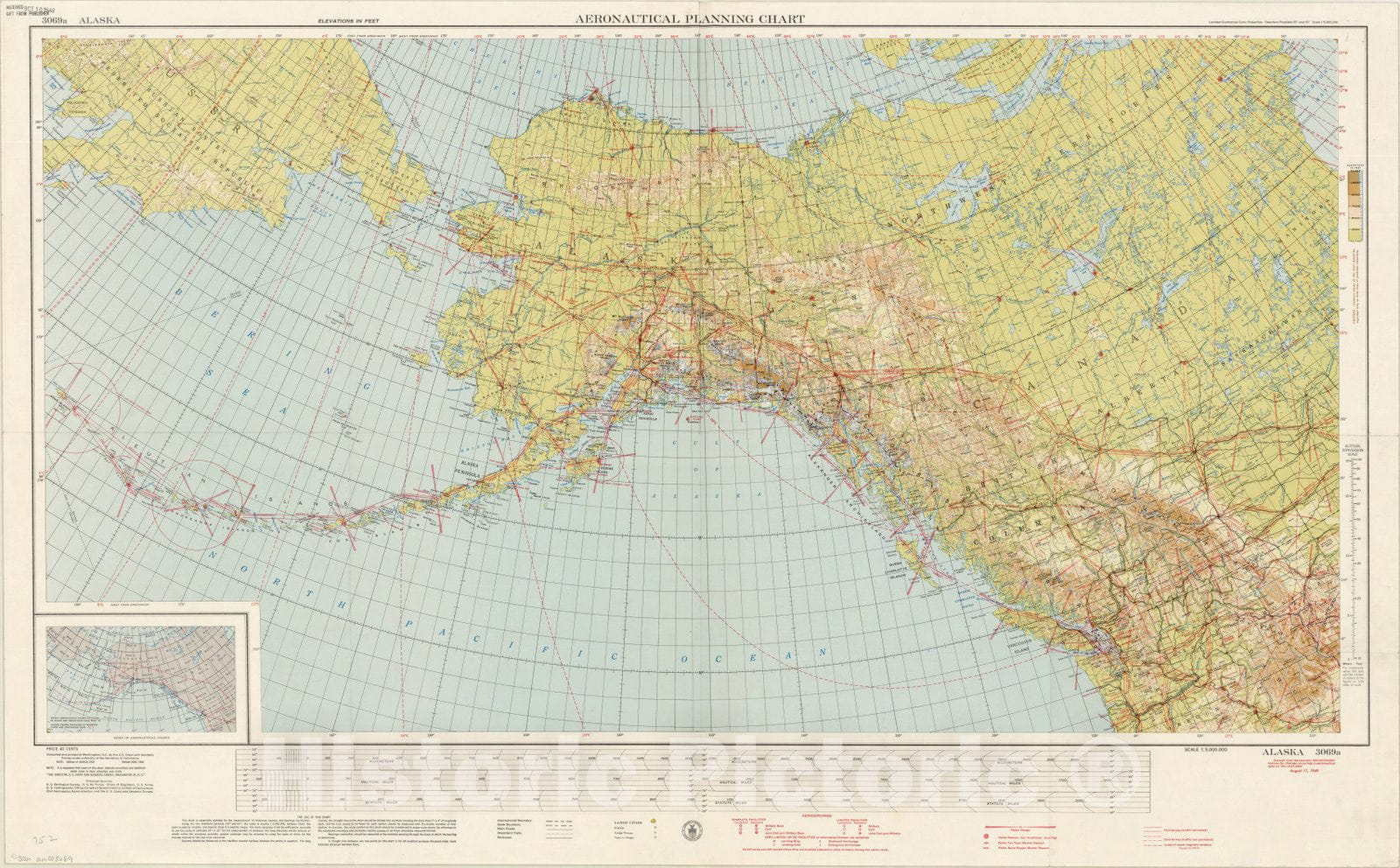 Map : Alaska 1949, Aeronautical planning chart, Alaska , Antique Vintage Reproduction
