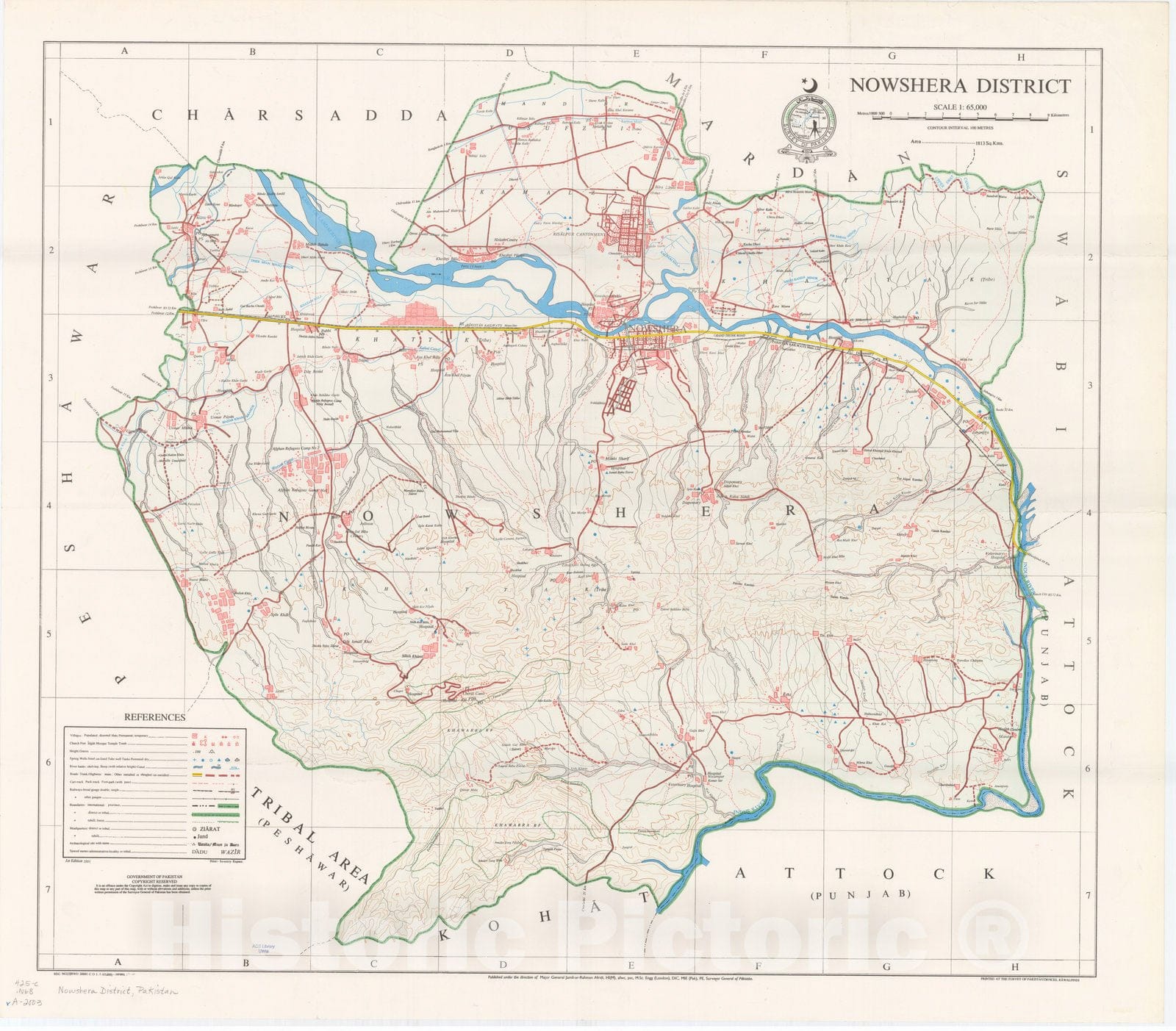Map : Nowshera District, Pakistan 2003, Nowshera District , Antique Vintage Reproduction