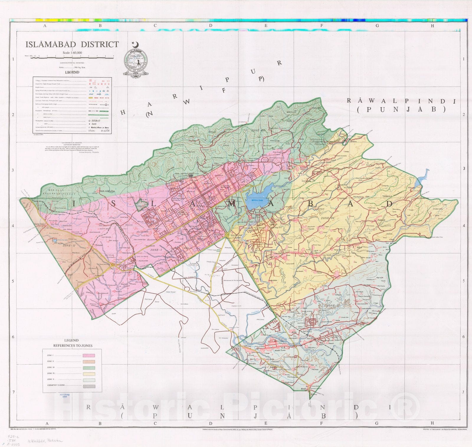 Map : Isla?ma?ba?d, Pakistan 2004, Islamabad District , Antique Vintage Reproduction