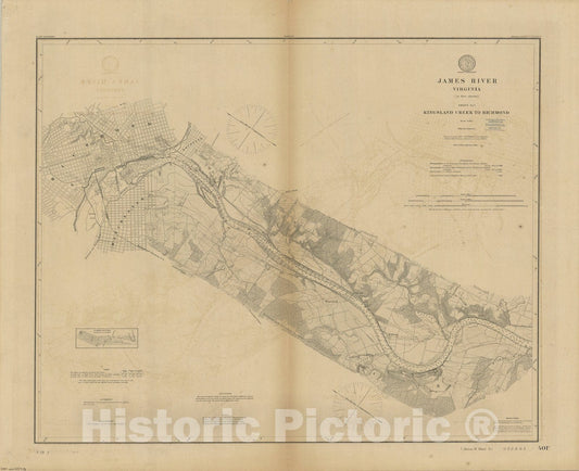 Map : Chickahomny River, Virginia 1906, Chickahomny River, Virginia , Antique Vintage Reproduction