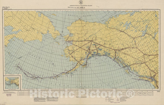 Map : Alaska 1946, Aeronautical planning chart, Alaska , Antique Vintage Reproduction