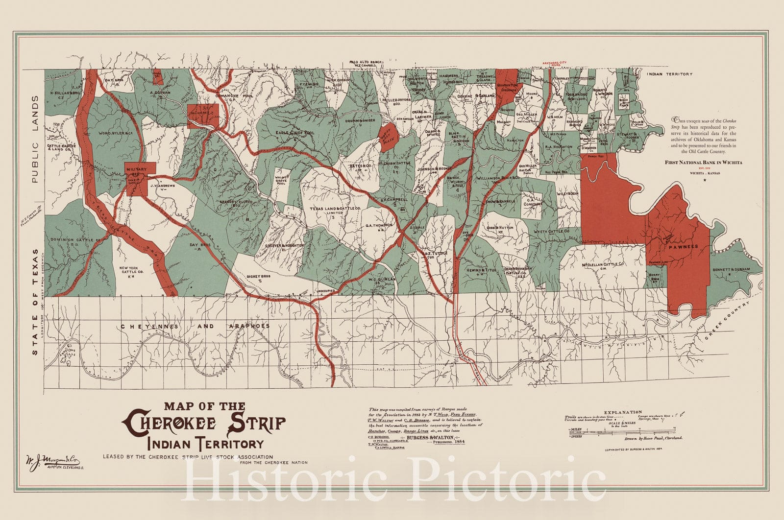 Map : Cherokee strip, Indian Territory, Oklahoma 1942, Map of the Cherokee strip, Indian Territory , Antique Vintage Reproduction