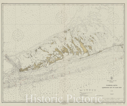 Map : Florida Keys, Sombrero Key to Sand Key, Florida 1922, United States - Gulf Coast, Florida : Florida Keys, Sombrero Key to Sand Key , Antique Vintage Reproduction