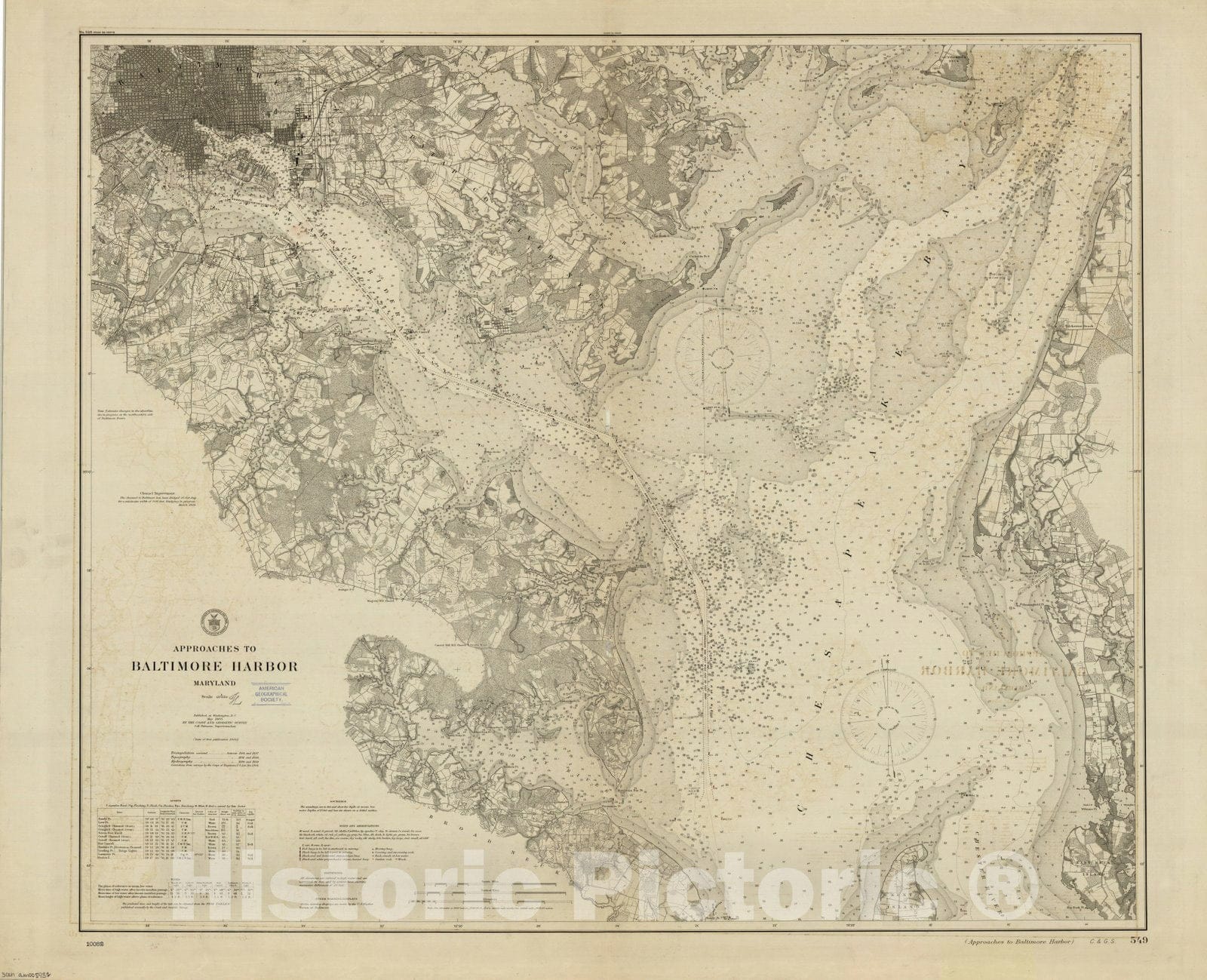 Map : Baltimore, Maryland 1905, Approaches to Baltimore Harbor, Maryland , Antique Vintage Reproduction