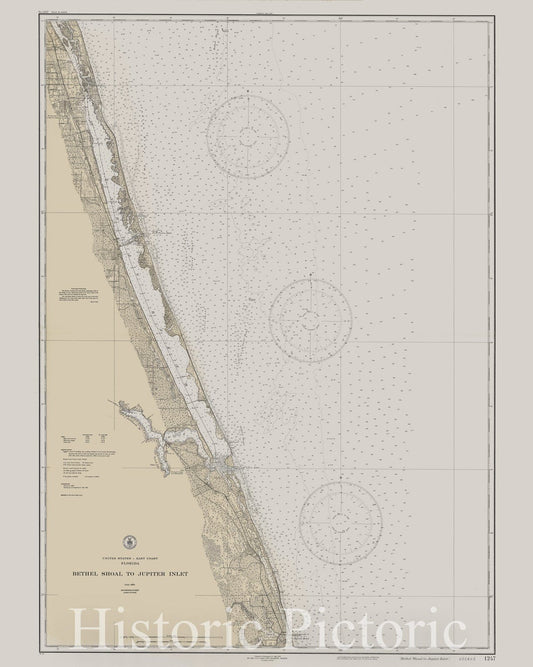 Map : Bethel Shoal to Jupiter Inlet, Florida 1932, United States - East Coast, Florida : Bethel Shoal to Jupiter Inlet , Antique Vintage Reproduction