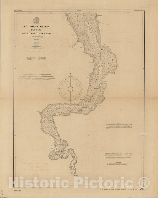 Map : St. Johns River, Florida 1900, St. Johns River, Florida : from Tocoi to San Mateo , Antique Vintage Reproduction