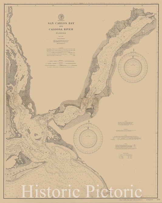 Map : San Carlos Bay and Caloosa River, Florida 1898, San Carlos Bay and Caloosa River, Florida , Antique Vintage Reproduction