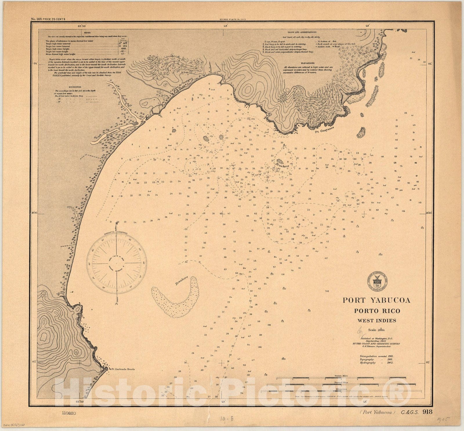 Map : West Indies 1908, Port Yabucoa : Porto Rico, West Indies , Antique Vintage Reproduction