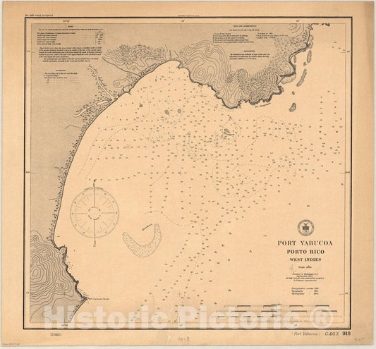 Map : West Indies 1908, Port Yabucoa : Porto Rico, West Indies , Antique Vintage Reproduction