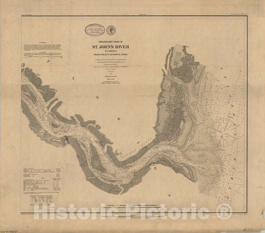 Map : St. John's River, Florida 1879, Preliminary chart of St. John's River, Florida : from entrance to Brown's Creek , Antique Vintage Reproduction