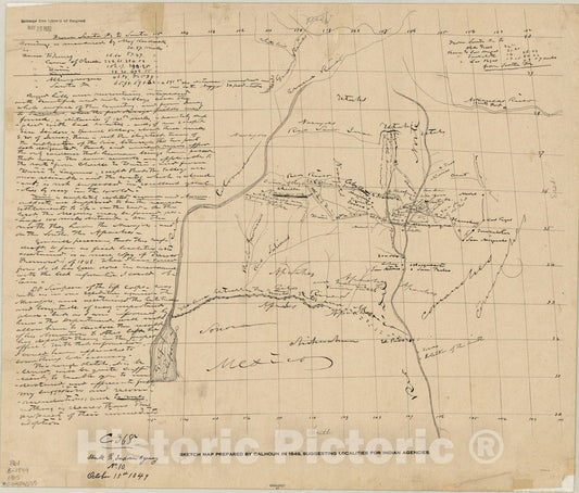 Map : New Mexico 1915, Sketch map [of New Mexico] prepared by Calhoun in 1849 : suggesting localities for Indian agencies , Antique Vintage Reproduction