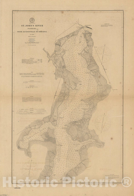 Map : St. Johns River, Florida 1884, St. Johns River, Florida : from Jacksonville to Hibernia , Antique Vintage Reproduction