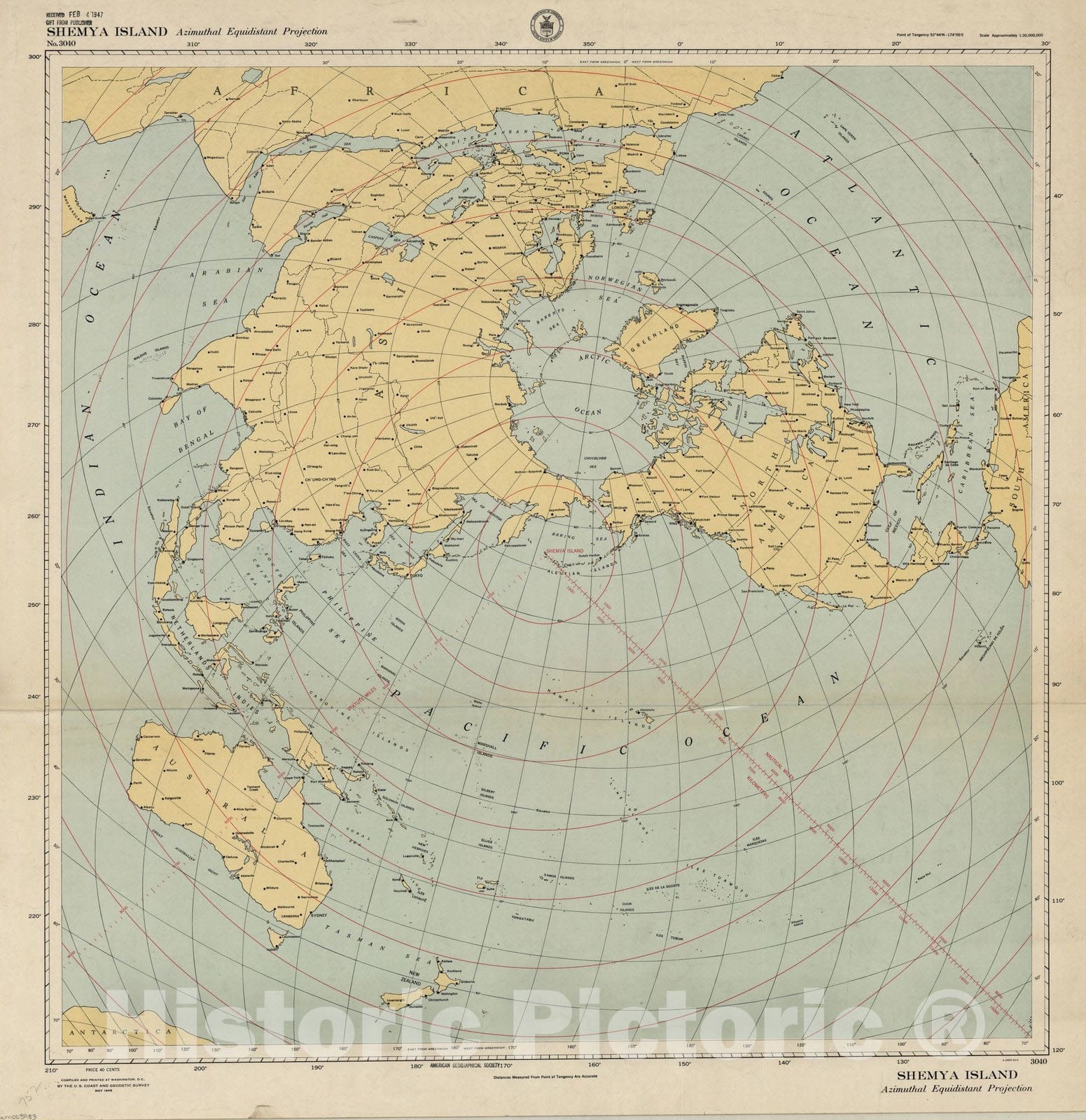 Map : Shemya Island, Alaska 1945, Shemya Island, Azimuthal equidistant projection , Antique Vintage Reproduction