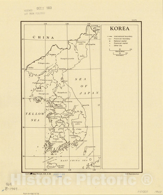 Map : Korea 1949 2, Korea, Antique Vintage Reproduction