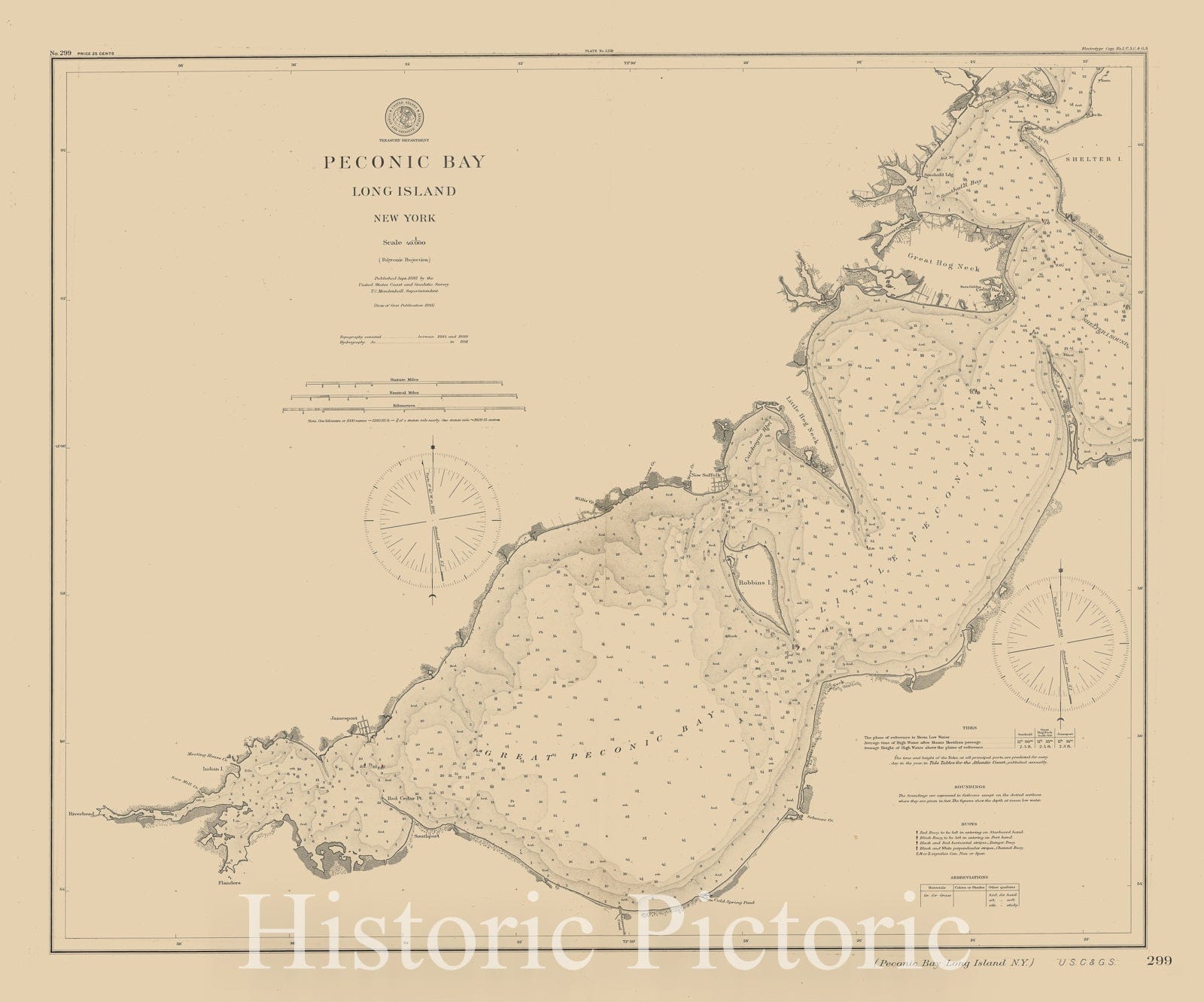 Map : Long Island, New York 1893, Peconic Bay : Long Island, New York , Antique Vintage Reproduction