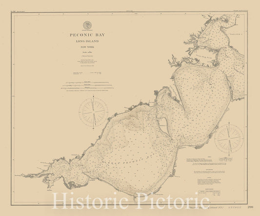 Map : Long Island, New York 1893, Peconic Bay : Long Island, New York , Antique Vintage Reproduction