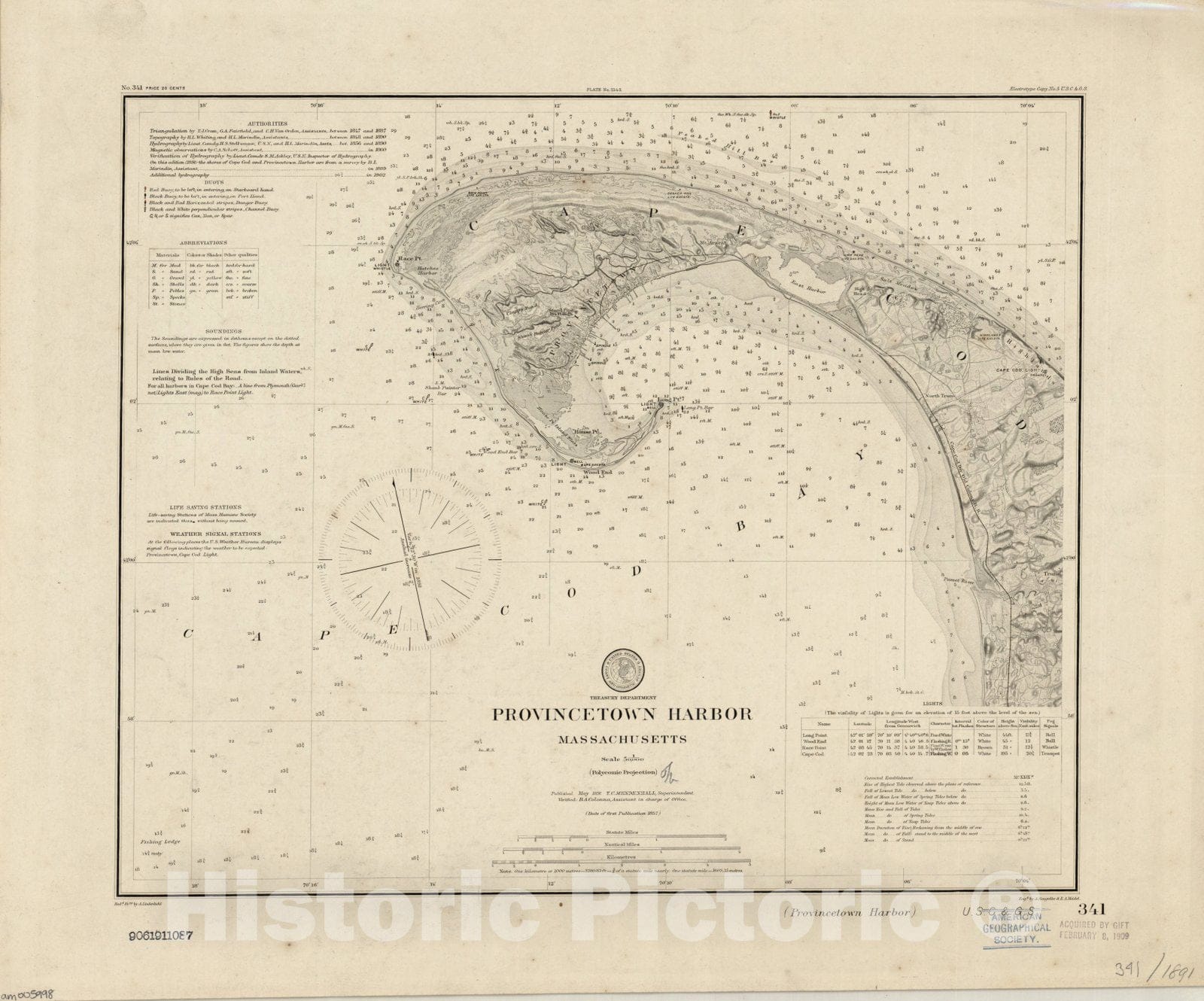 Map : Provincetown Harbor, Massachusetts 1891, Provincetown Harbor, Massachusetts , Antique Vintage Reproduction