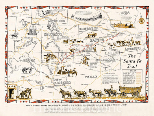 Map : Santa Fe Trail, United States 1946, The Santa Fe Trail , Antique Vintage Reproduction