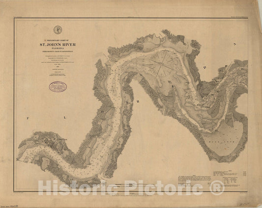 Map : St. John's River, Florida 1879, Preliminary chart of St. John's River, Florida : from Brown's Creek to Jacksonville , Antique Vintage Reproduction