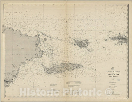 Map : Virgin Passage and Vieques Sound, West Indies 1908, Virgin Passage and Vieques Sound, West Indies , Antique Vintage Reproduction