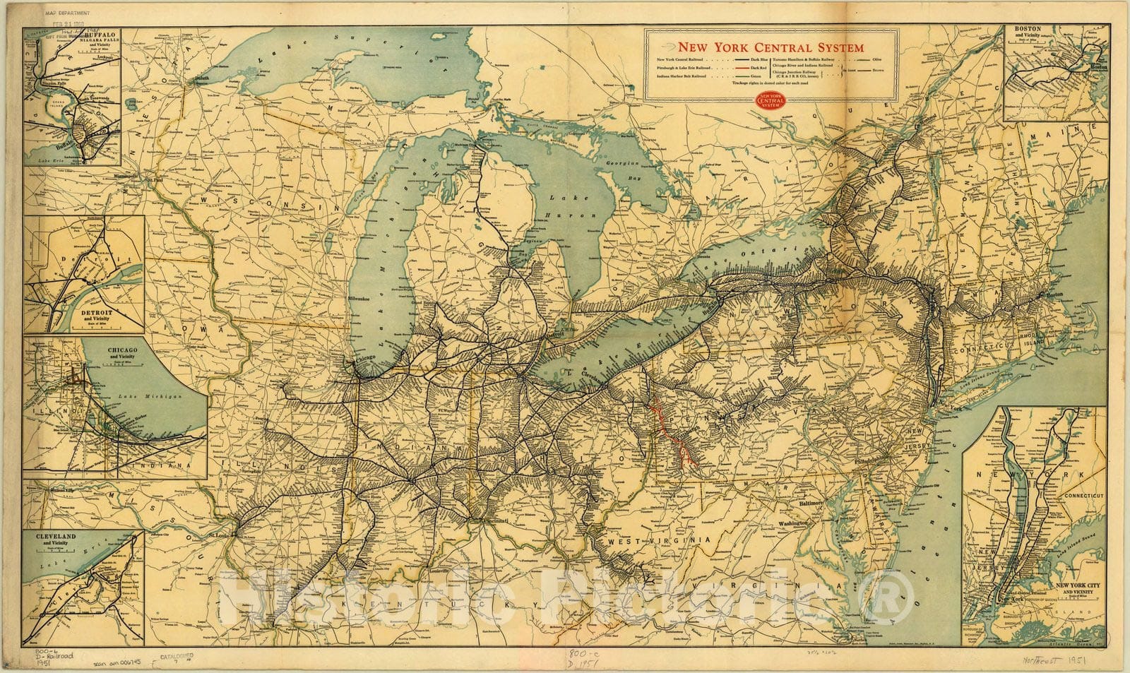 Map : New York 1951, New York Central system, Antique Vintage Reproduction