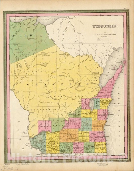Map : Wisconsin 1846, Wisconsin. New universal atlas, Antique Vintage Reproduction
