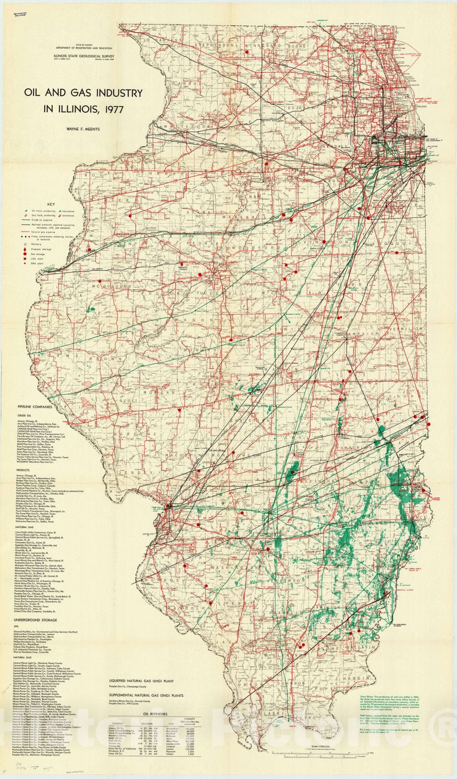Map : Illinois 1977 2, Oil and gas industry in Illinois, 1977 , Antique Vintage Reproduction