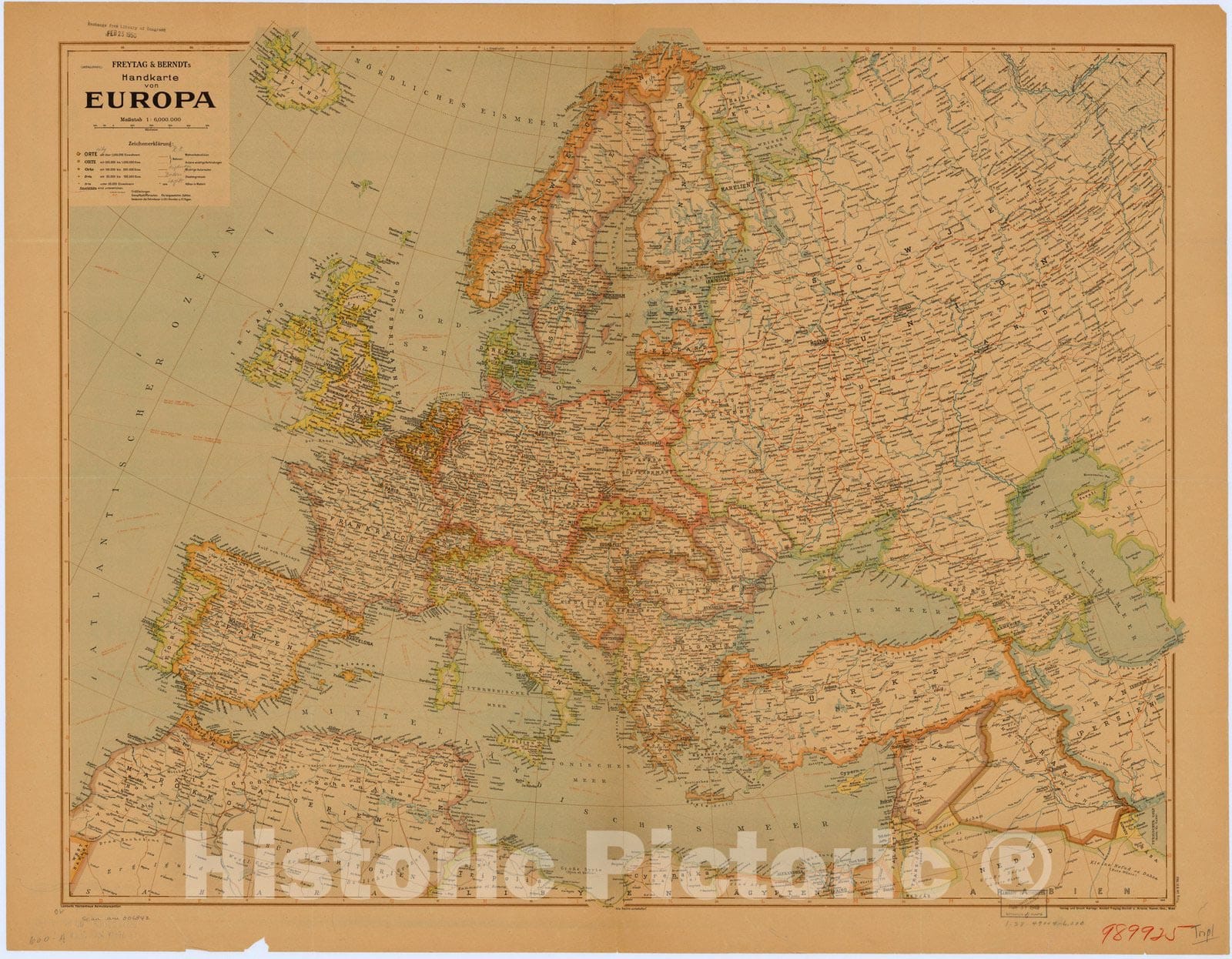 Map : Europe 1943, Freytag & Berndt's Handkarte von Europa, Antique Vintage Reproduction