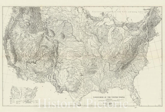 Map : United States 1957, Landforms of the United States , Antique Vintage Reproduction