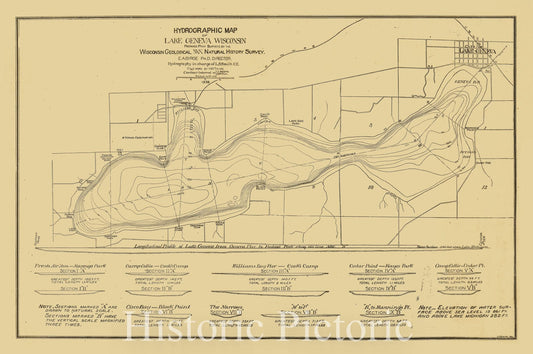 Map : Lake Geneva, Wisconsin 1898, Hydrographic map of Lake Geneva, Wisconsin , Antique Vintage Reproduction