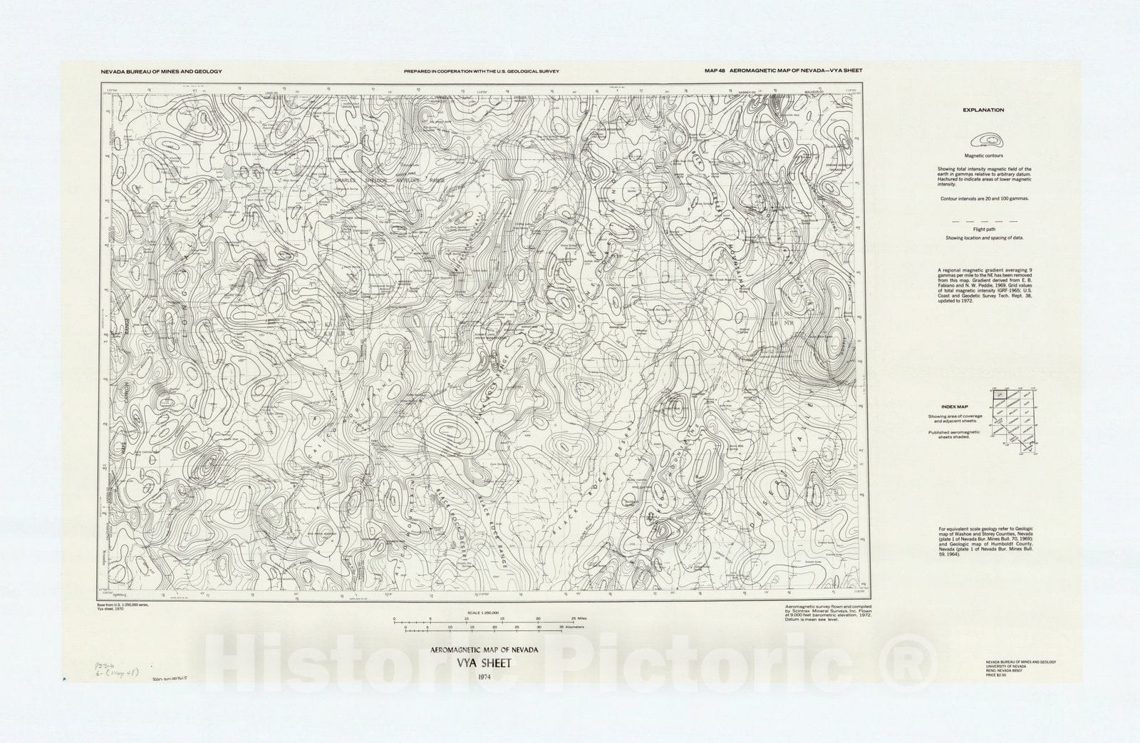 Map : Vya, Nevada 1974, Aeromagnetic map of Nevada : Vya sheet , Antique Vintage Reproduction