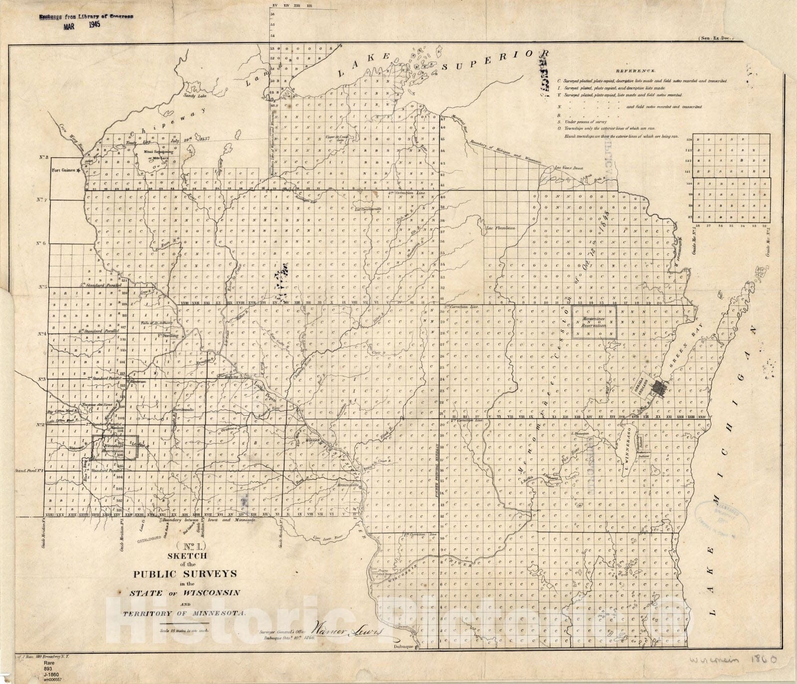 Map : Wisconsin and Minnesota 1860, Antique Vintage Reproduction