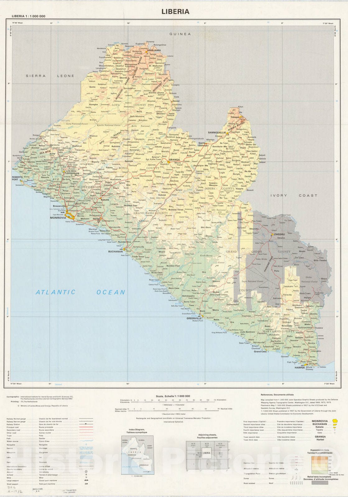 Map : Liberia 1982, Liberia , Antique Vintage Reproduction