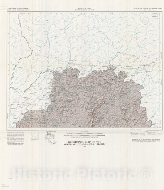 Map : Voinjama, Liberia 1973, Geographic map of the Voinjama quadrangle , Antique Vintage Reproduction