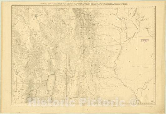 Map : Wyoming, Idaho 1878, Parts of western Wyoming, southeastern Idaho and northeastern Utah , Antique Vintage Reproduction