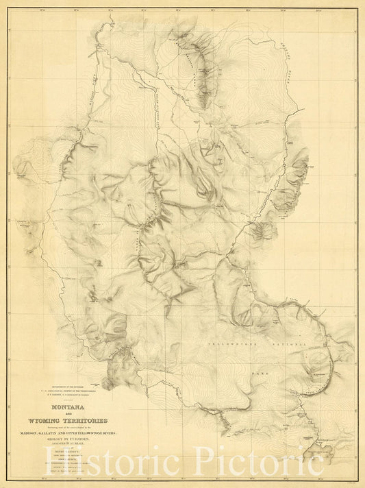 Map : Montana and Wyoming 1872, Montana and Wyoming Territories : embracing most of the country drained by the Madison, Gallatin and Upper Yellowstone Rivers.
